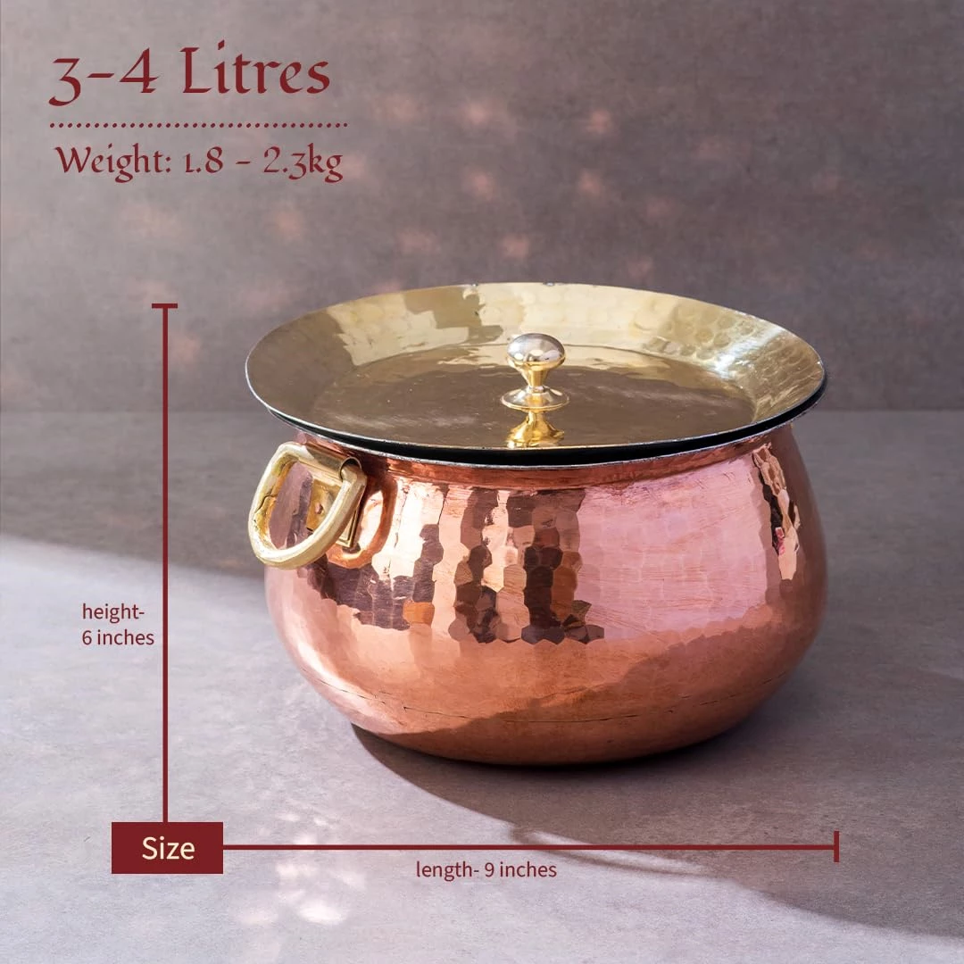 P-TAL Copper Madurai Handi Tin Coated with Lid, 2300 g-2.webp